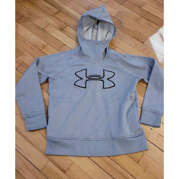 Under Armour Pullover Hoodie Gray Black Logo Pouch Pocket Small ColdGear - Picture 1 of 5